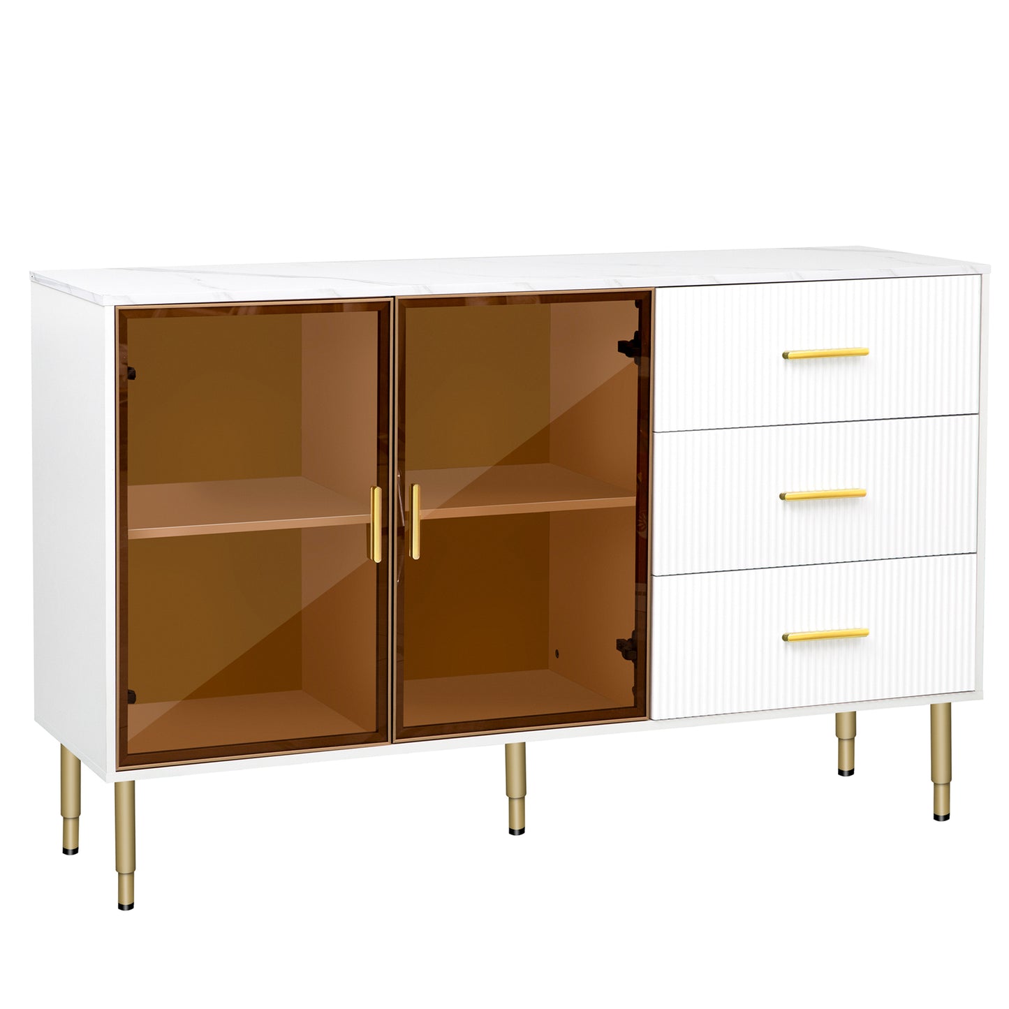 Modern Sideboard Buffet Cabinet with Amber-yellow Tempered Glass Doors