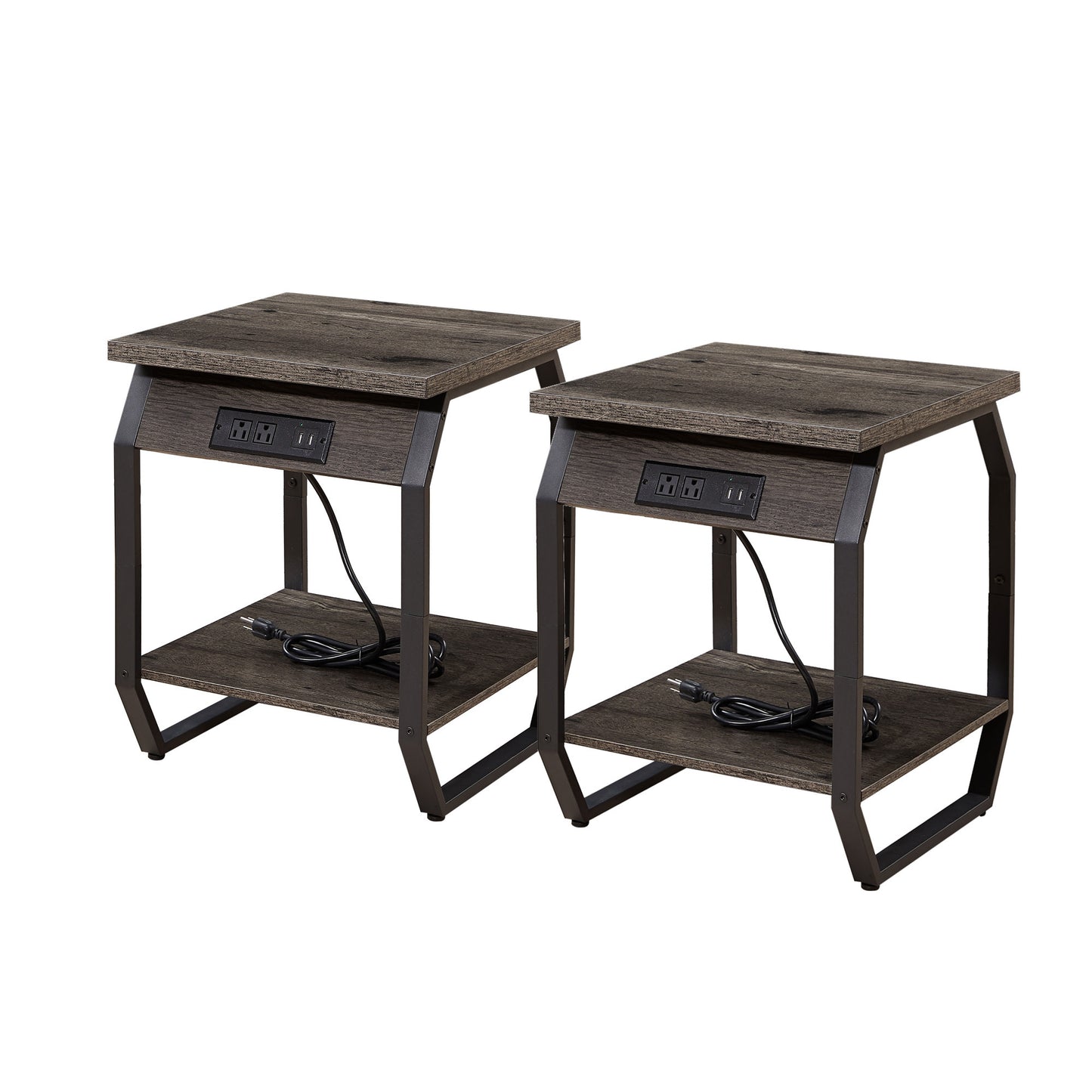 Side Table with Charging Station, Set of 2 End Tables