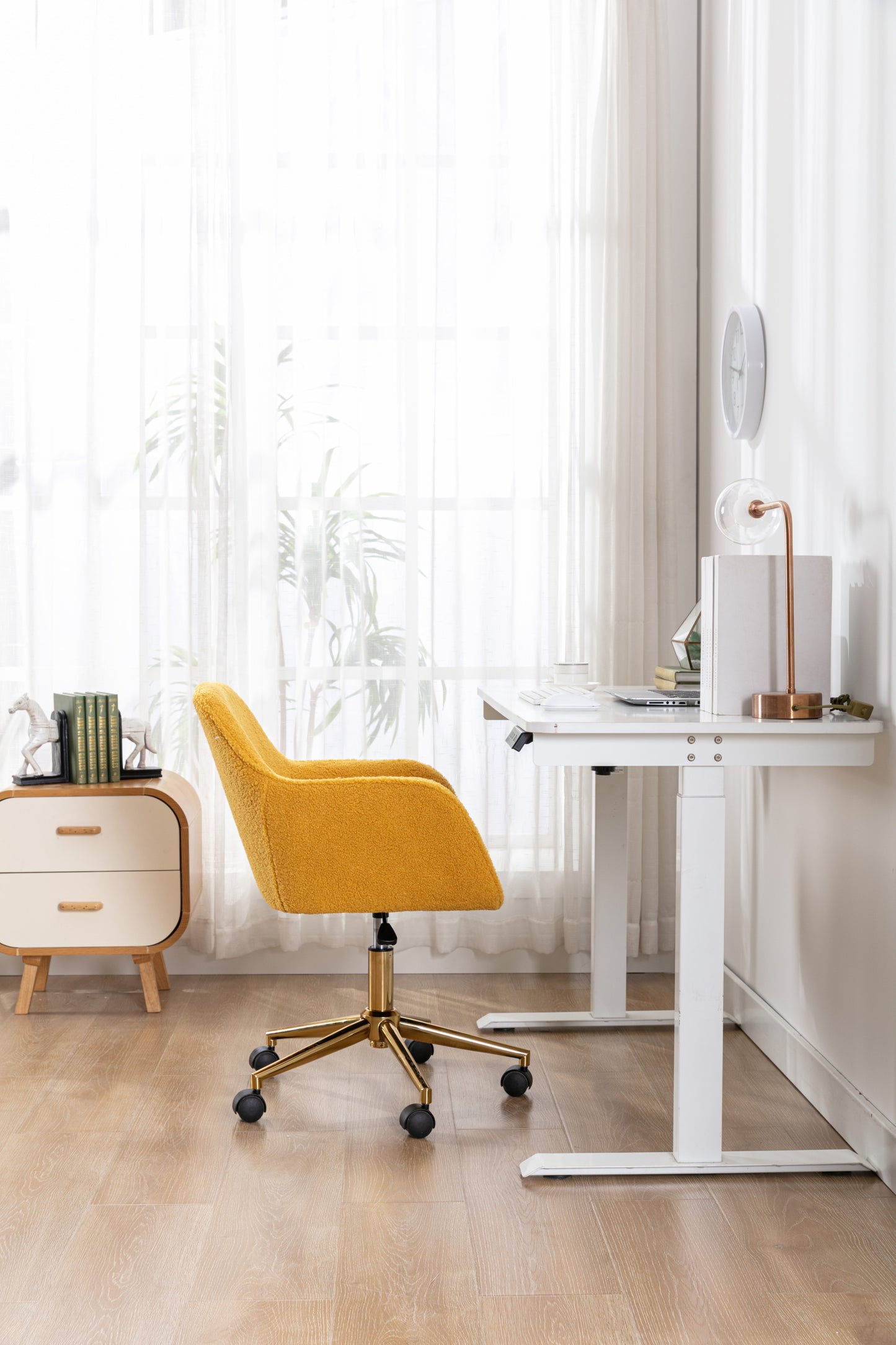 Modern Yellow Plush Fabric Home Office Chair with Wheels