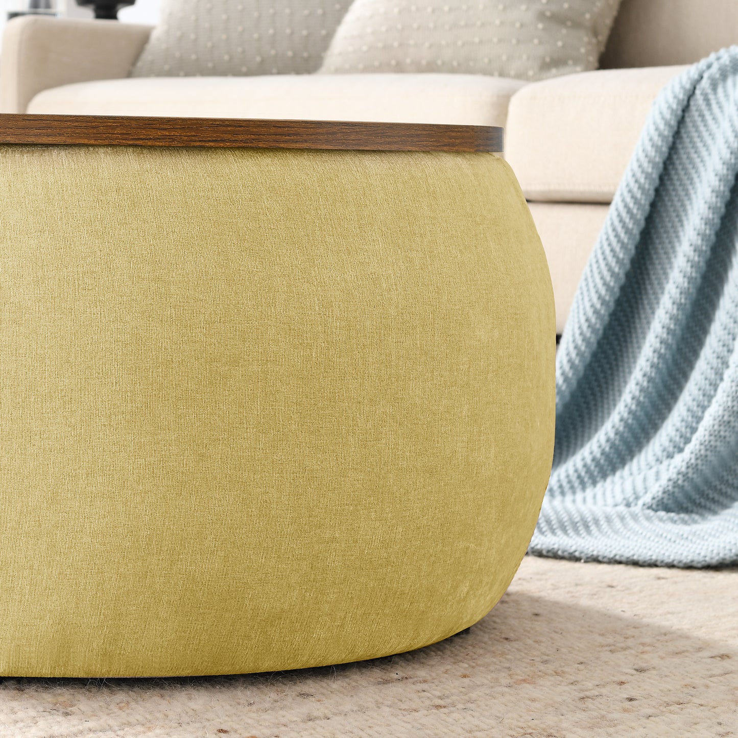 Round Storage Ottoman, Yellow