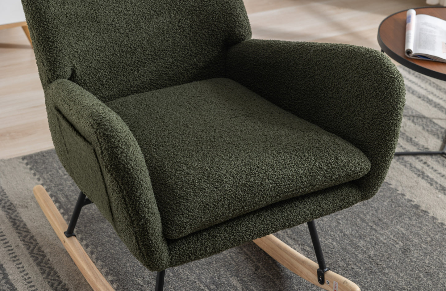 Green Plush Rocking Chair with Pocket