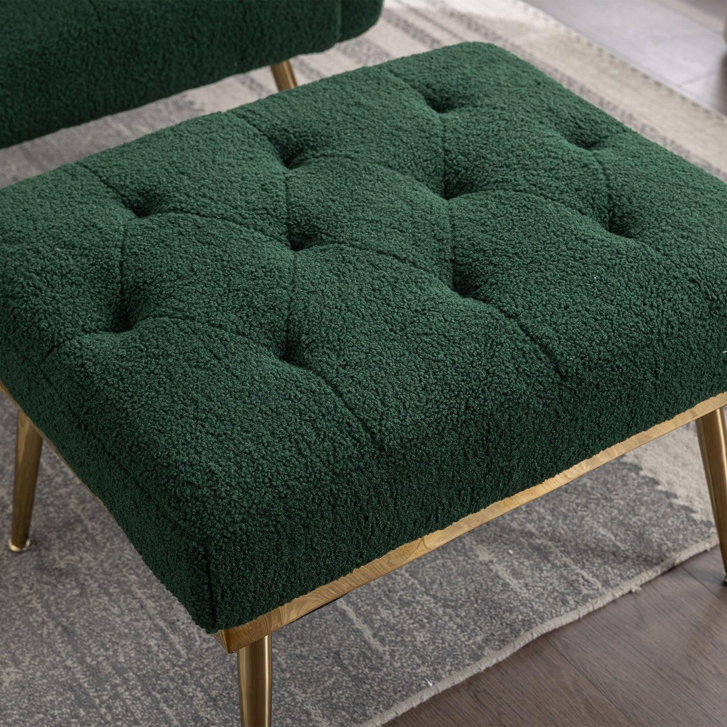 Green Wide Tufted Modern Accent Chair With Adjustable Backrest and Ottoman