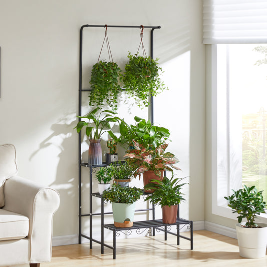 3-Tier Plant Stand with Hanging Rod