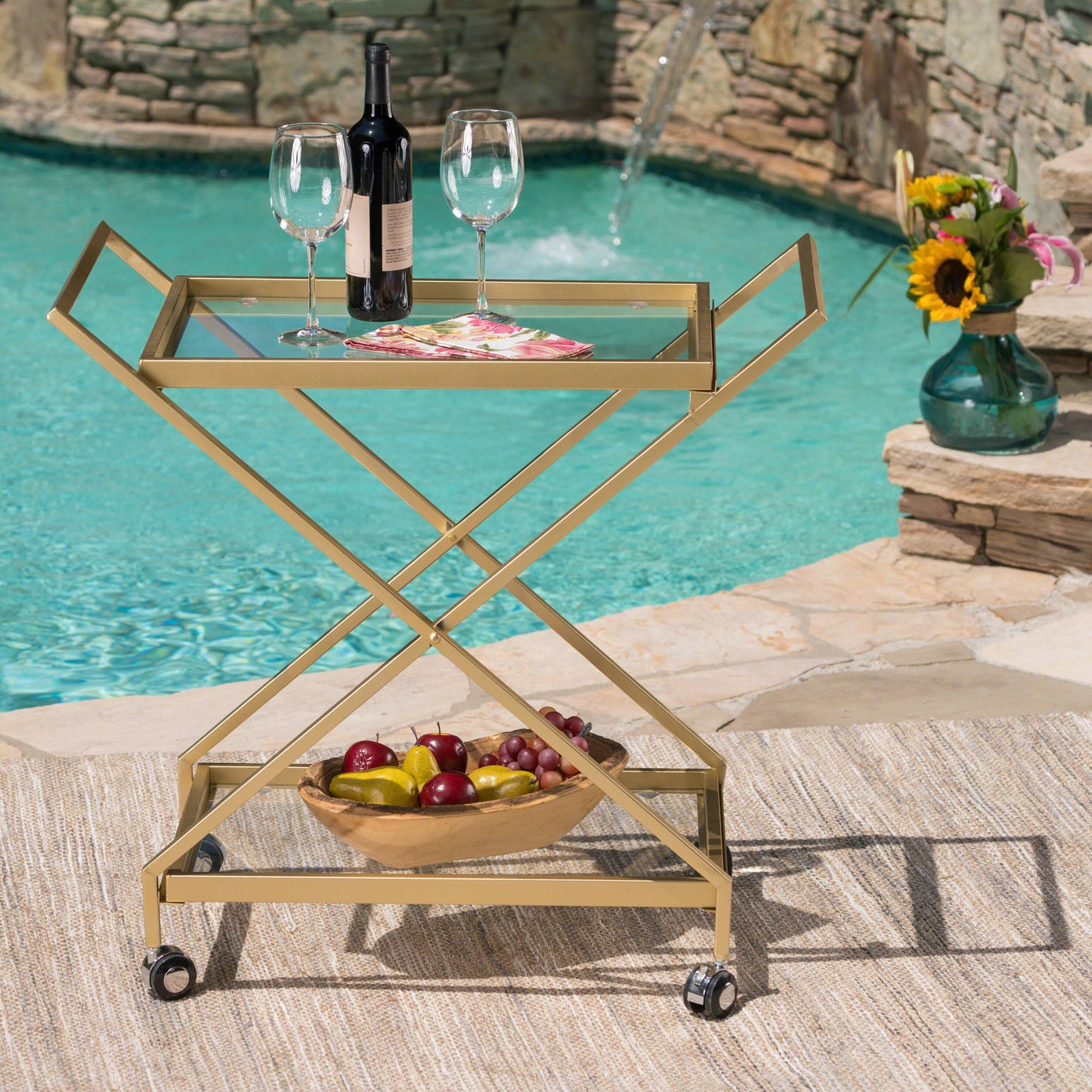 Tempered Glass Gold Bar Cart