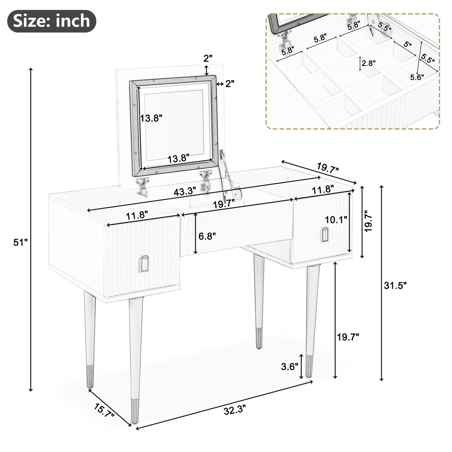 Modern Vanity Table Set with Flip-top Mirror and LED Light