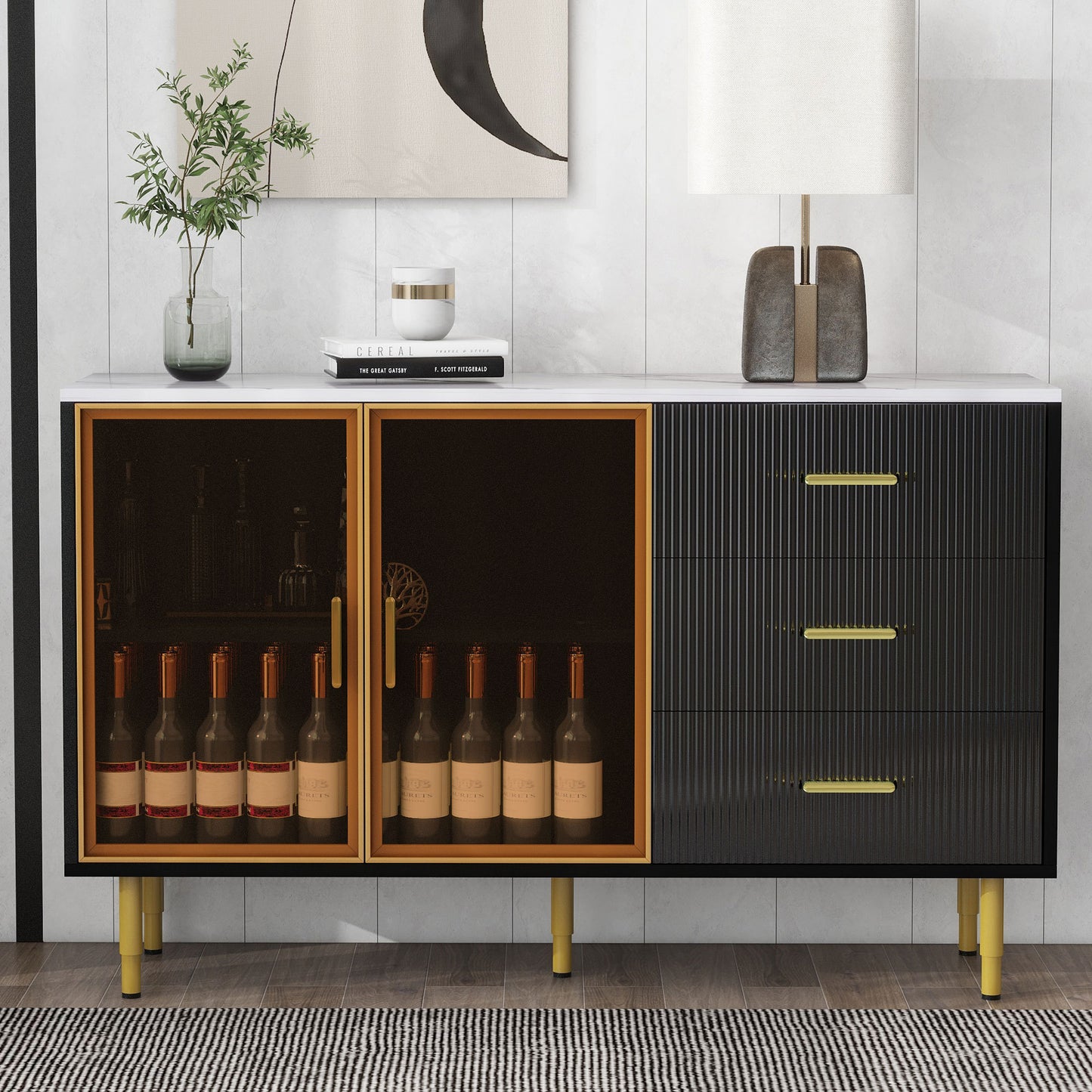 Contemporary Black and Gold Sideboard Buffet Cabinet