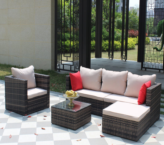 Rattan Patio Furniture 4-Piece Set with Sectional Sofa