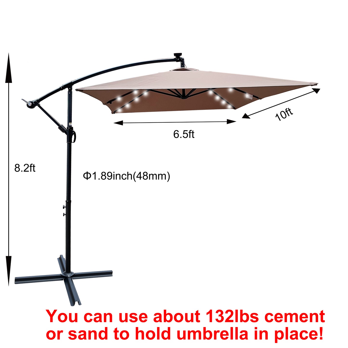 Rectangle 2x3M Outdoor Patio Umbrella Solar Powered LED Lights