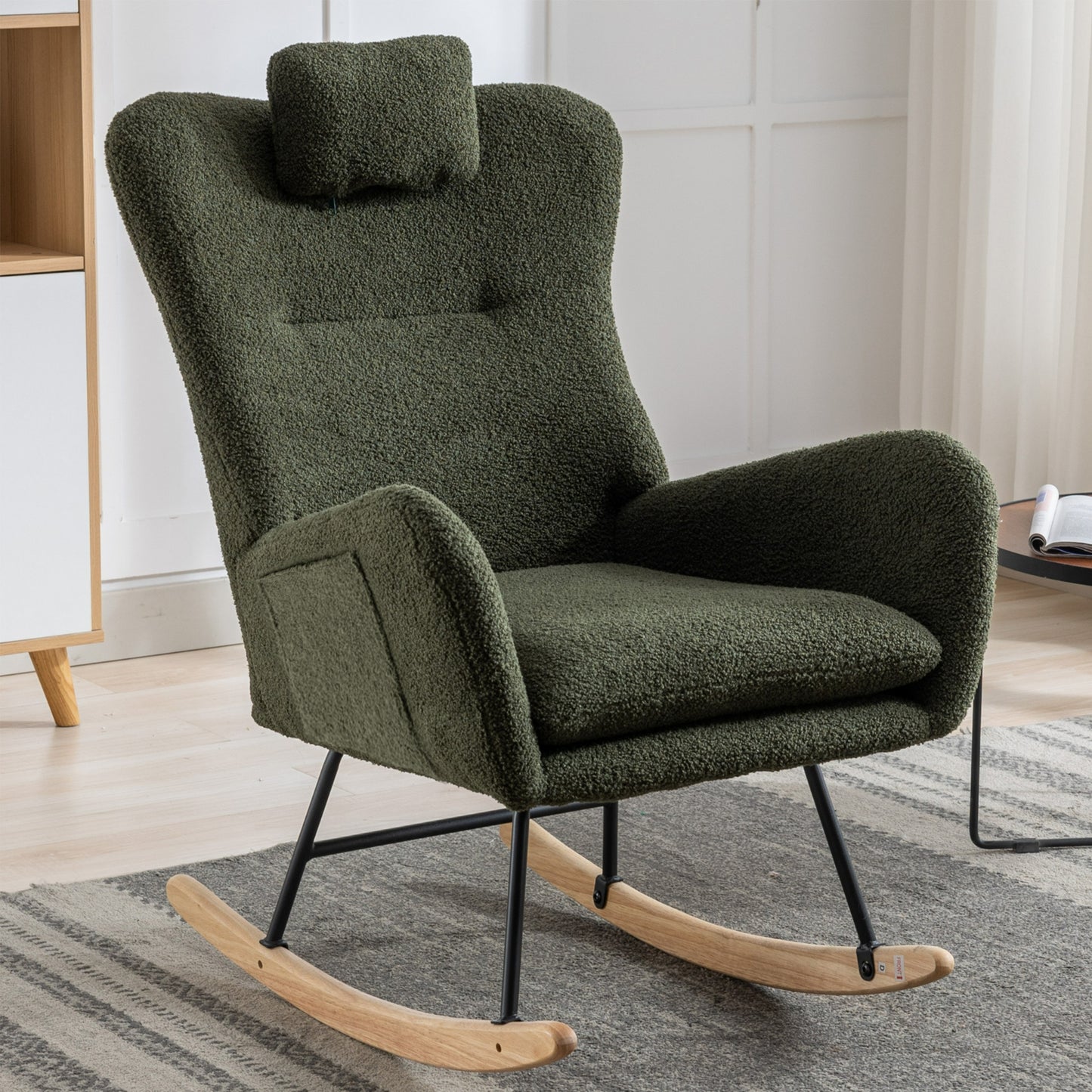 Green Plush Rocking Chair with Pocket