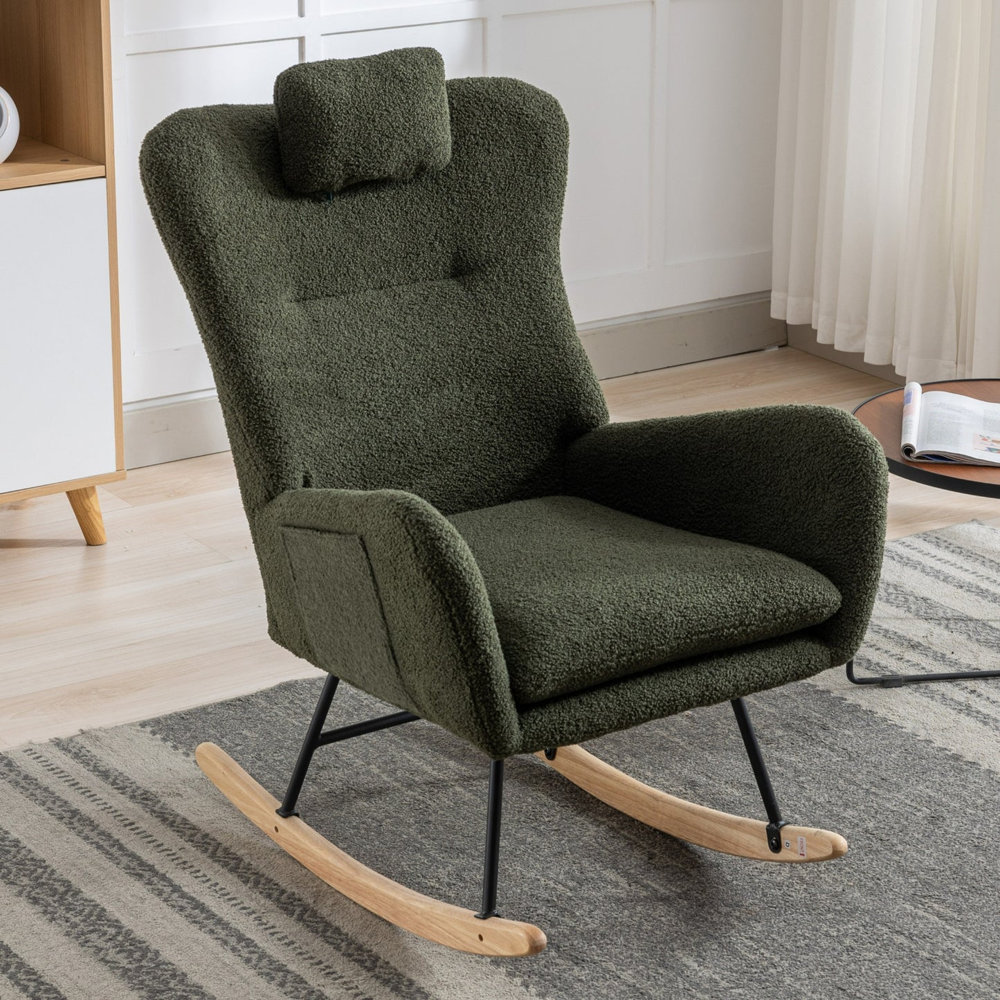 Green Plush Rocking Chair with Pocket