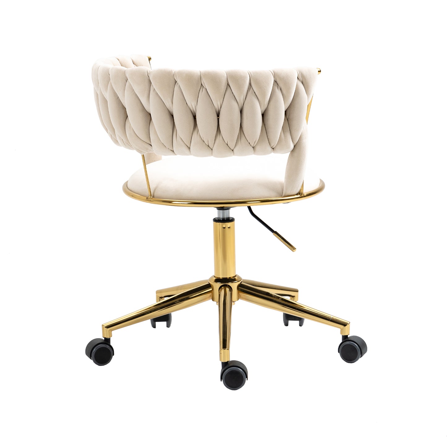 Padded Velvet Woven Back Desk Chair, Cream and Gold