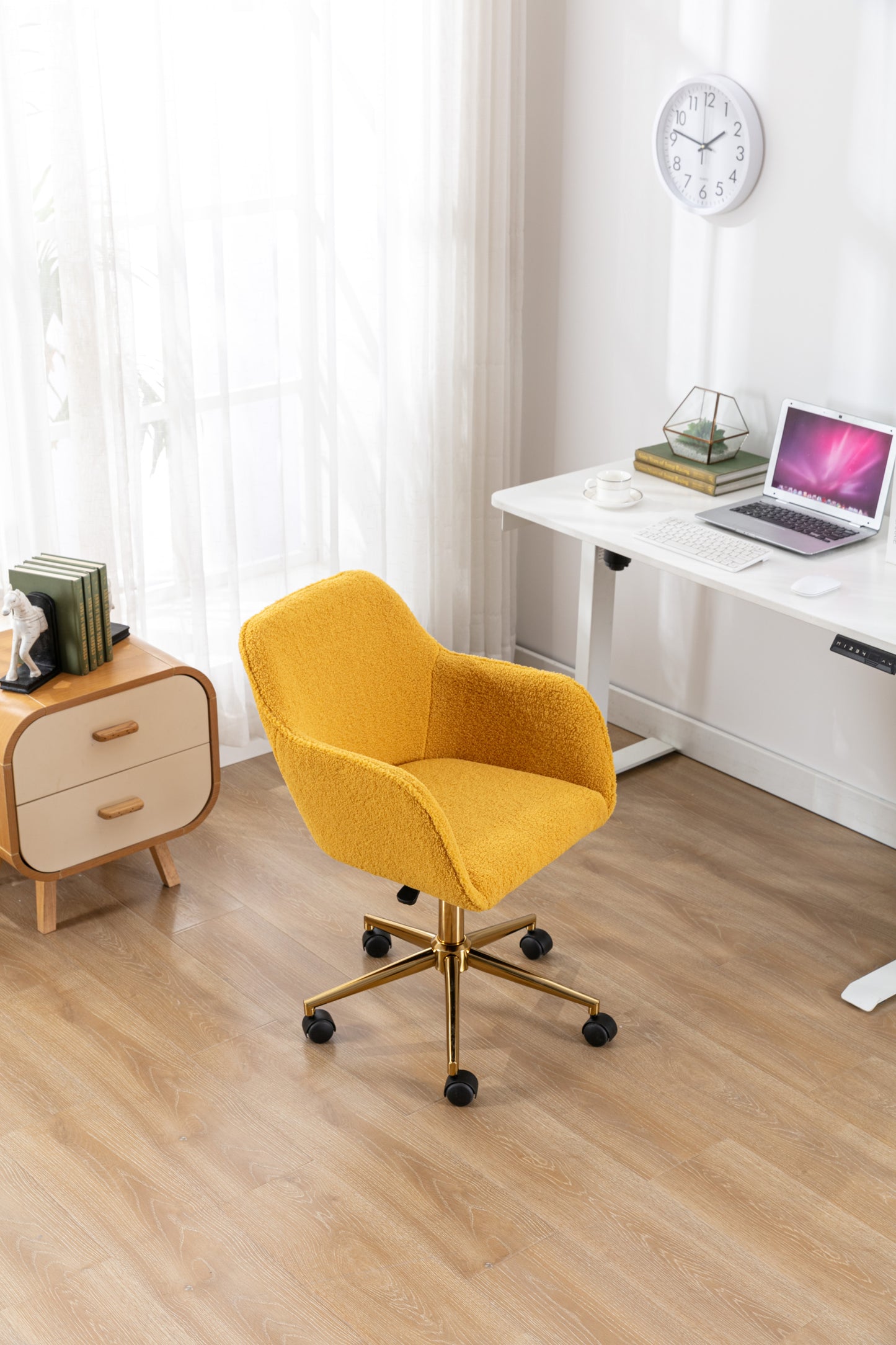 Modern Yellow Plush Fabric Home Office Chair with Wheels