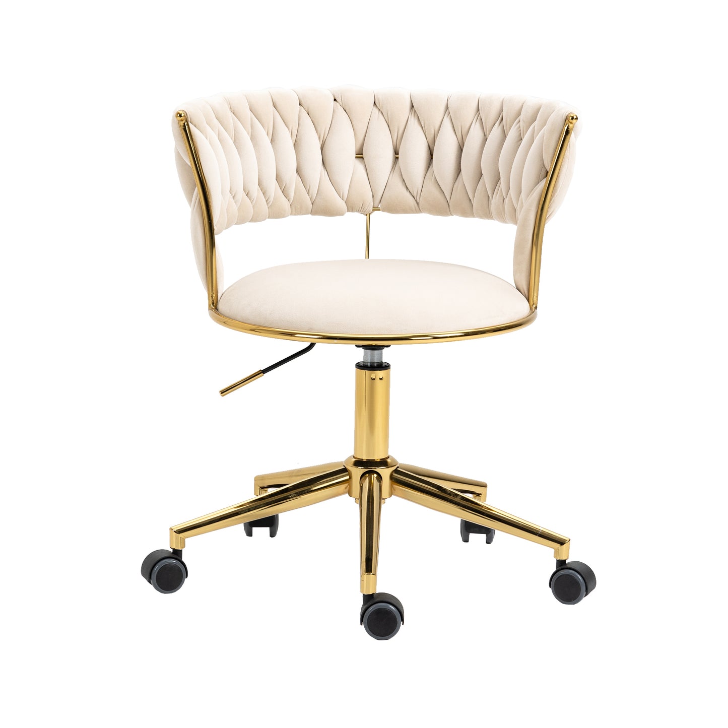 Padded Velvet Woven Back Desk Chair, Cream and Gold