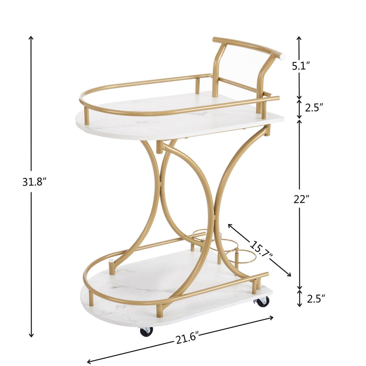 2-Tier Bar Cart with Gold Trim