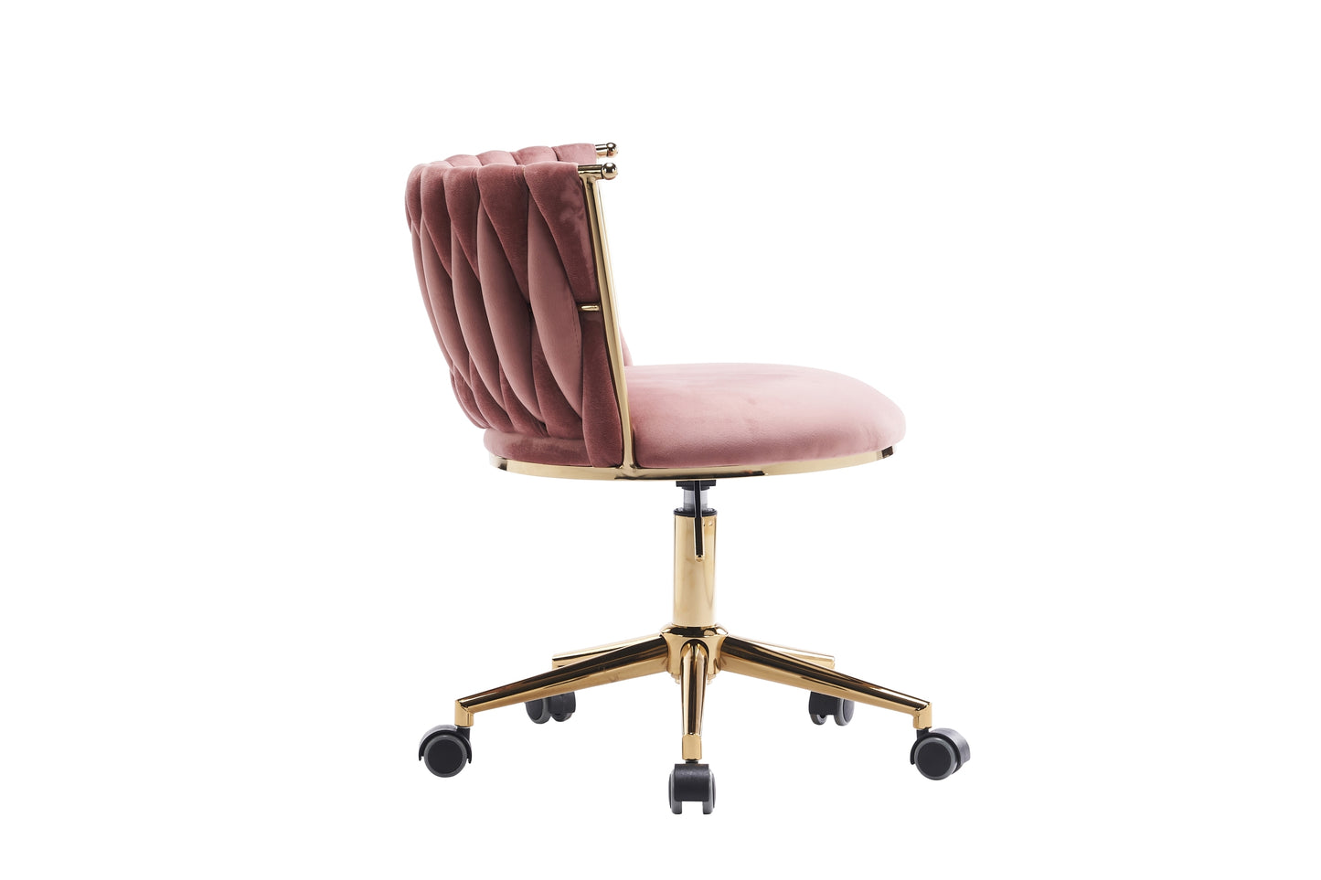 Pink Fabric Woven Office Chair with Adjustable Swivel Wheels and Gold Base