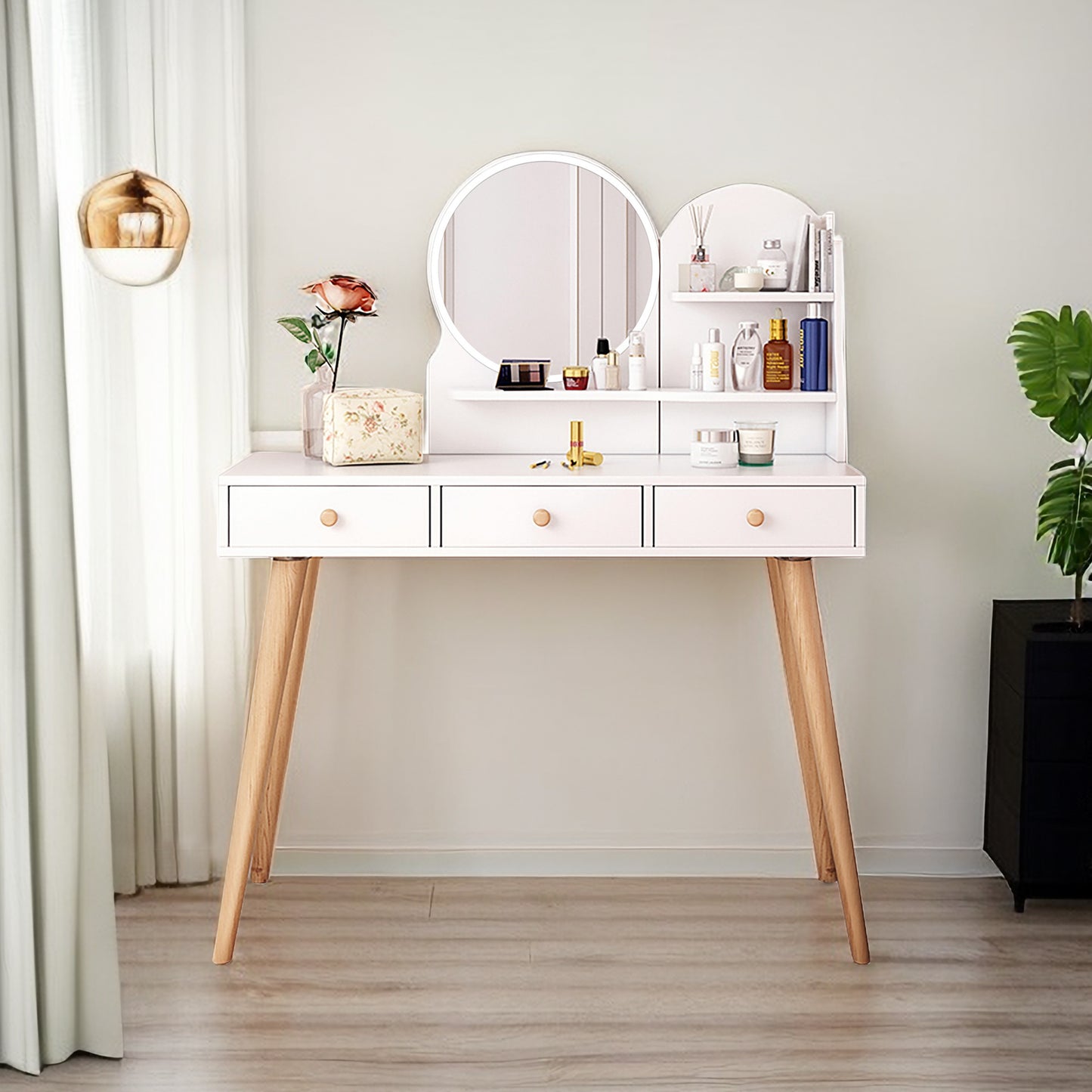 Vanity Desk with Mirror and 3-Color Lights