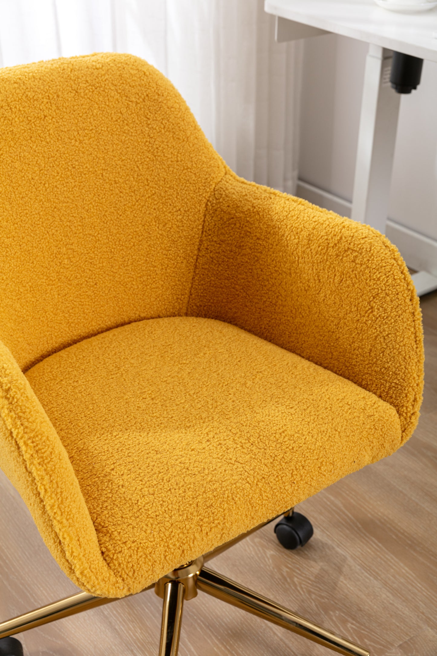 Modern Yellow Plush Fabric Home Office Chair with Wheels