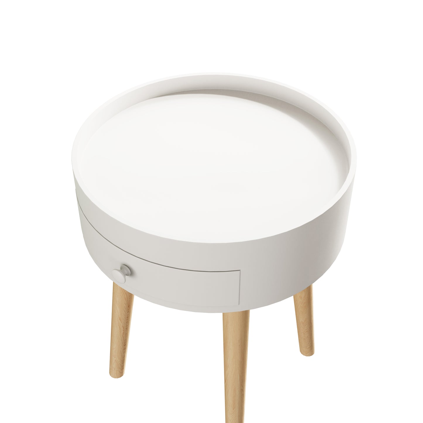 Round White Bedside or End Table