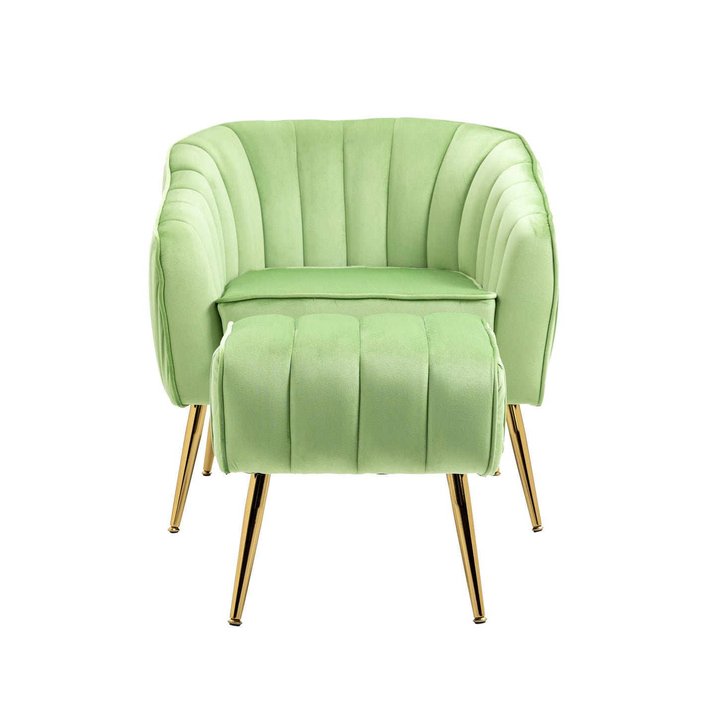 Green Tufted Velvet Accent Chair with Ottoman