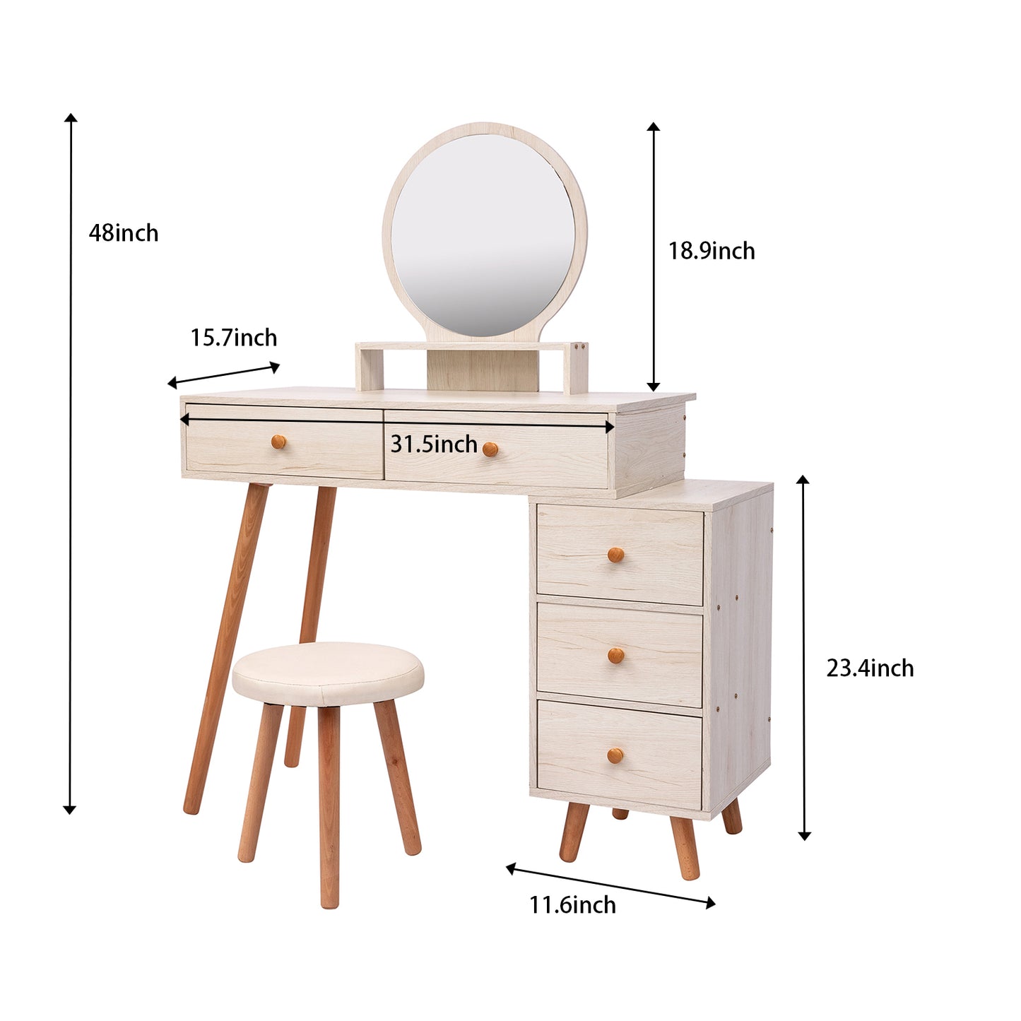 Makeup Vanity Table with Cushioned Stool and Storage