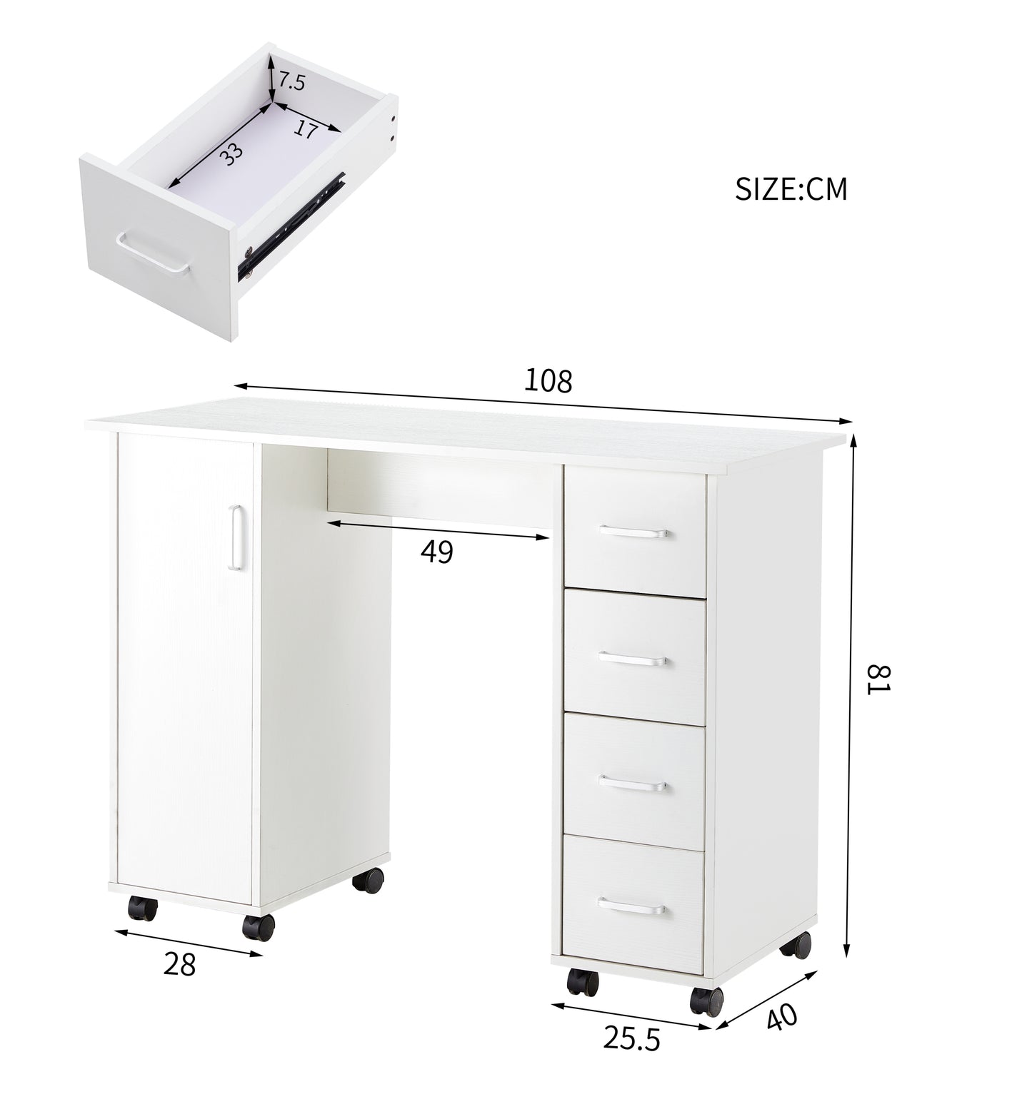 White Home Office Desk Table with Storage