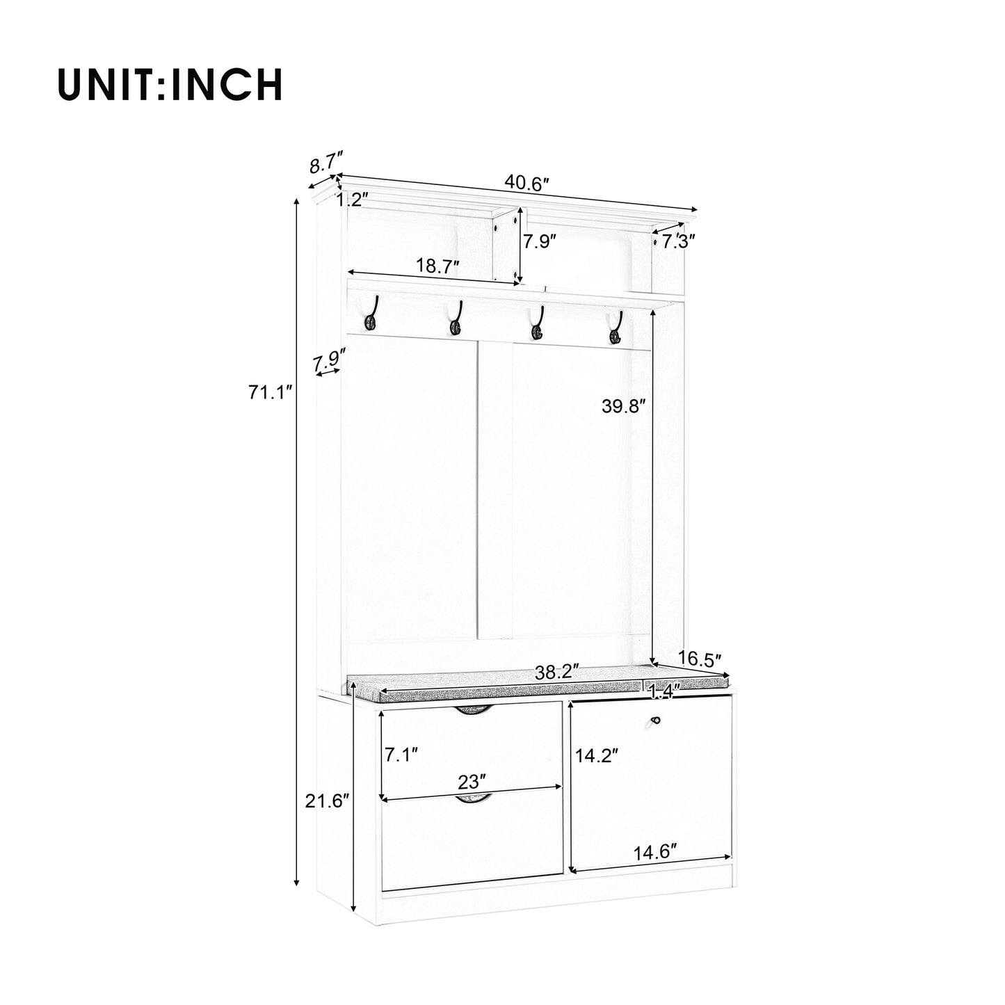 5-in-1 Entryway Bench with Coat Rack and Hooks