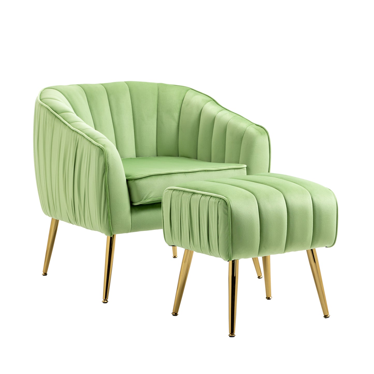 Green Tufted Velvet Accent Chair with Ottoman