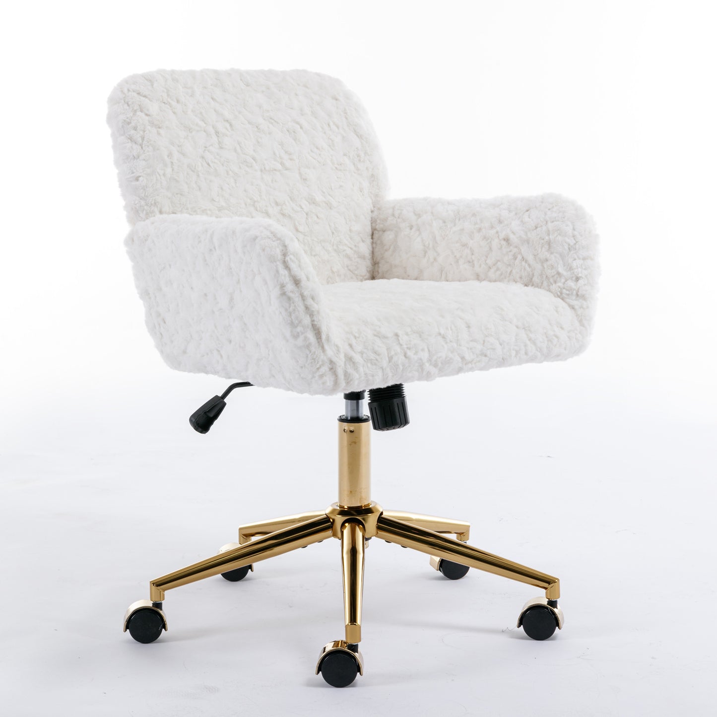 Cozy White Velvet Office Chair with Gold Base