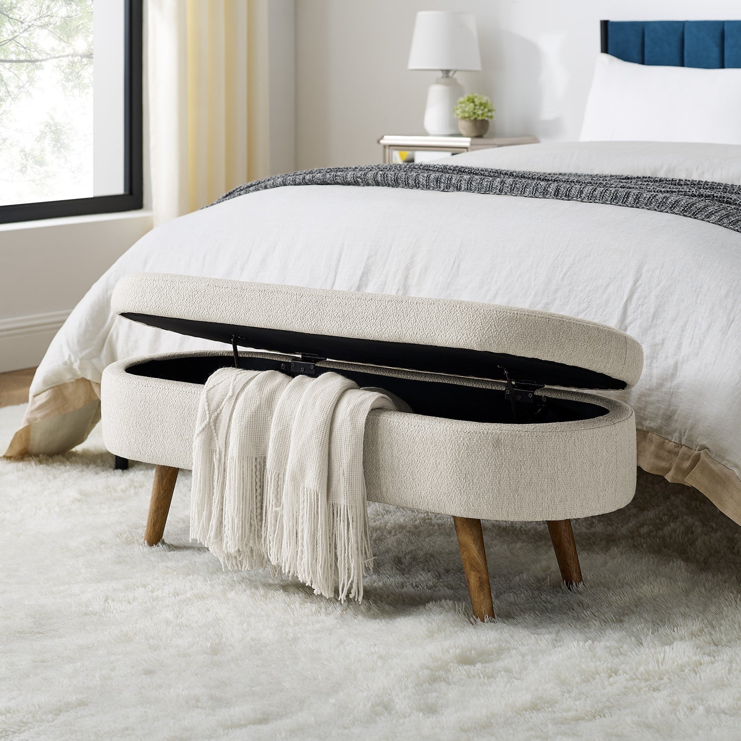 Off-white Oval Storage Bench