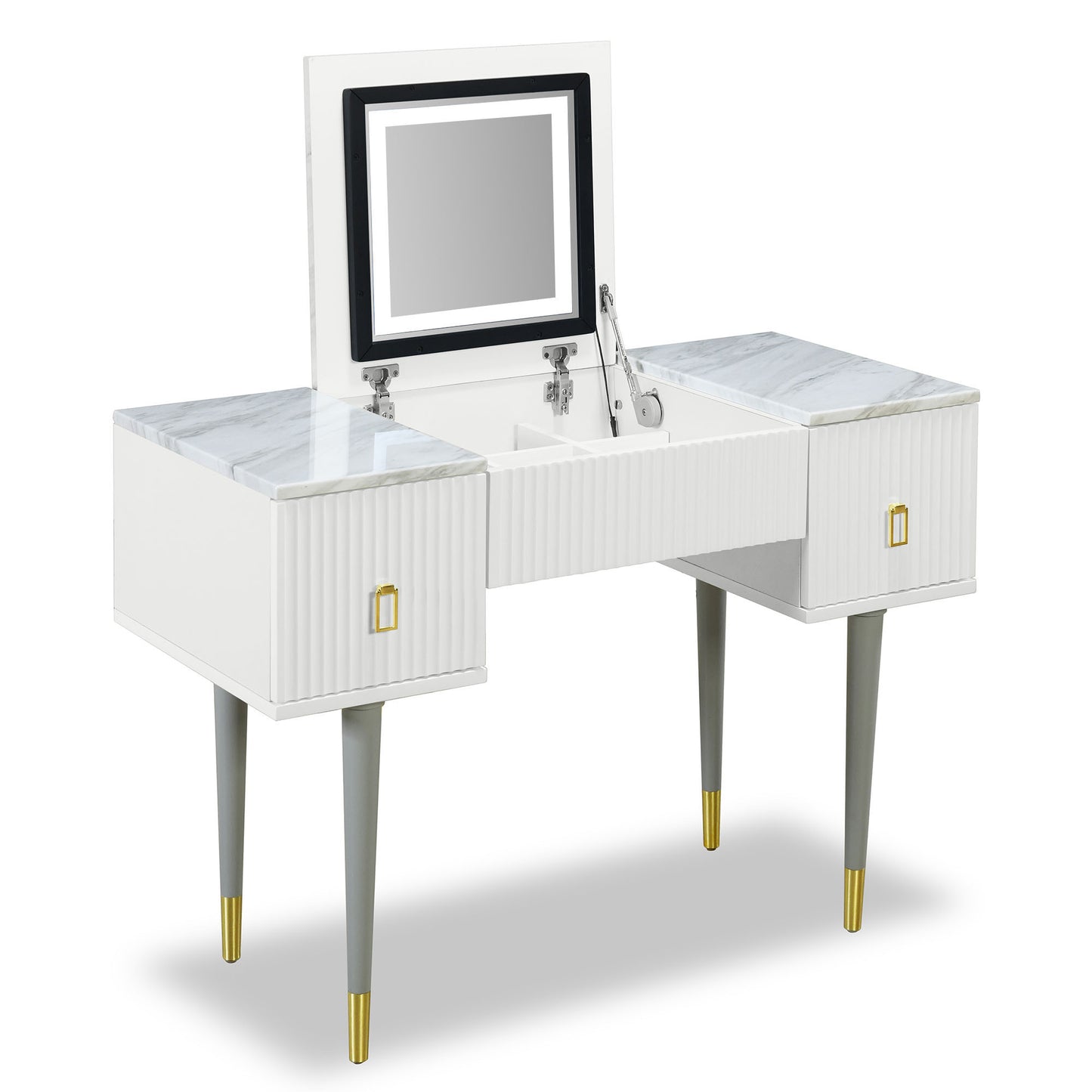 Modern Vanity Table Set with Flip-top Mirror and LED Light