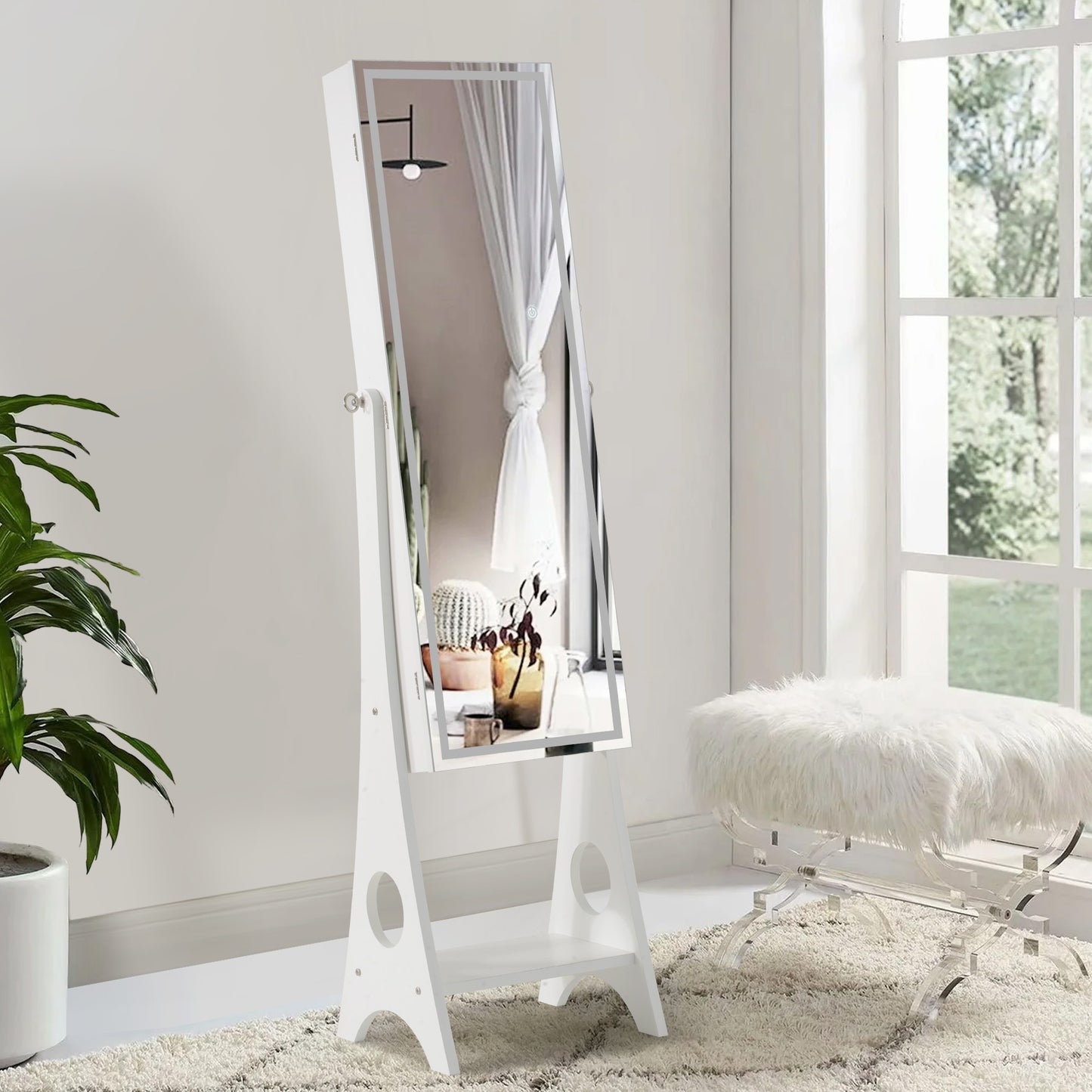 Standing Jewelry Storage Mirror Cabinet With LED Lights