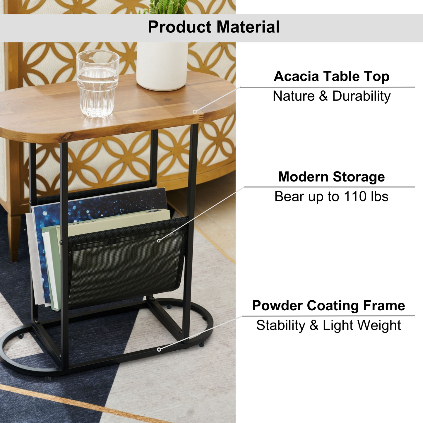 Acacia Oval Side Tables with Magazine Rack (Set of 2)