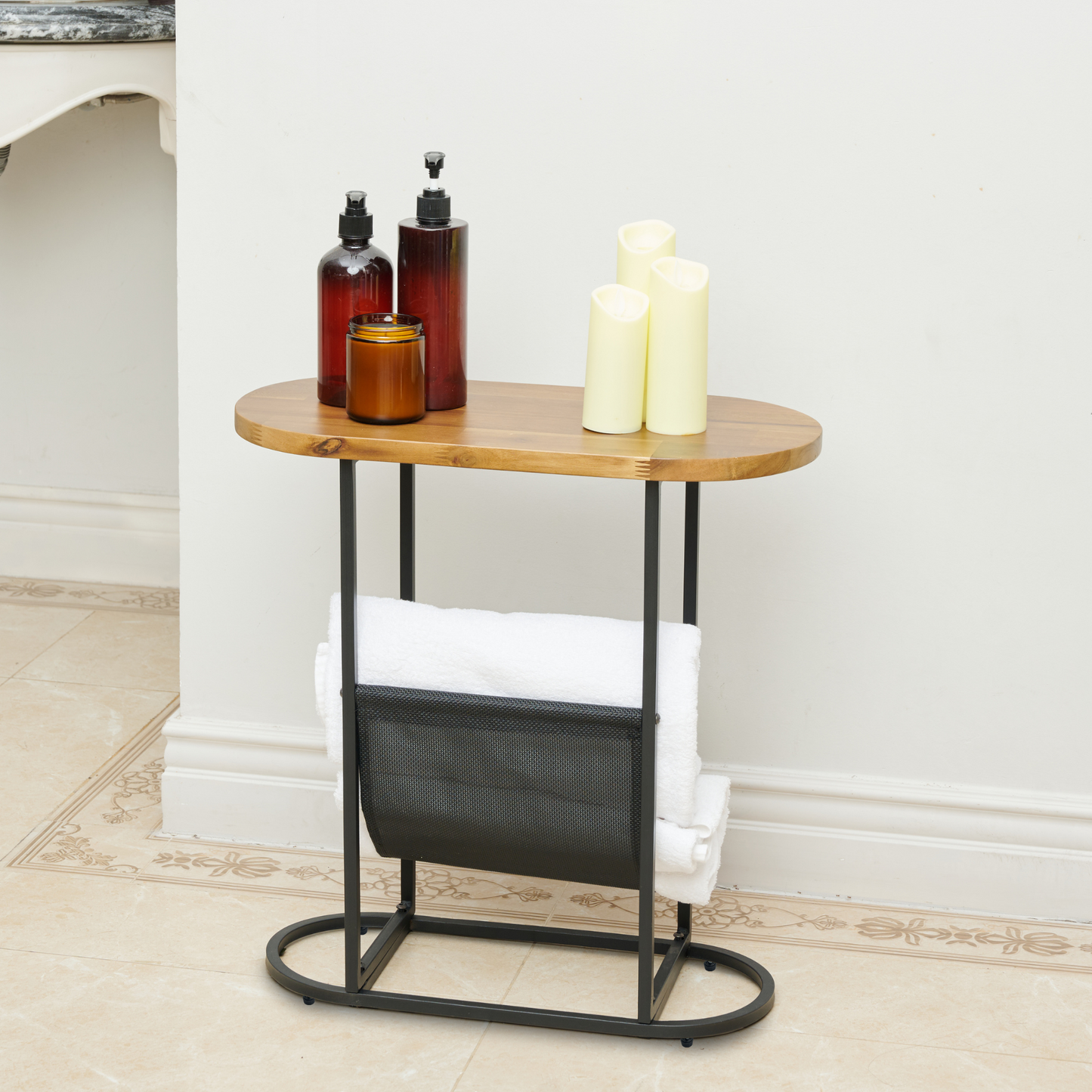 Acacia Oval Side Tables with Magazine Rack (Set of 2)