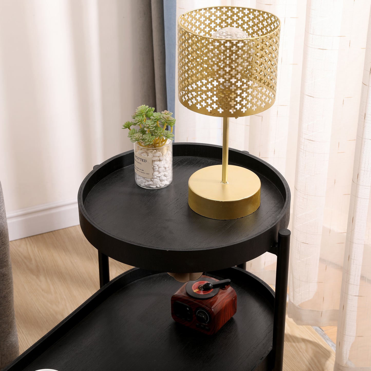 2-Tier Black Side Table