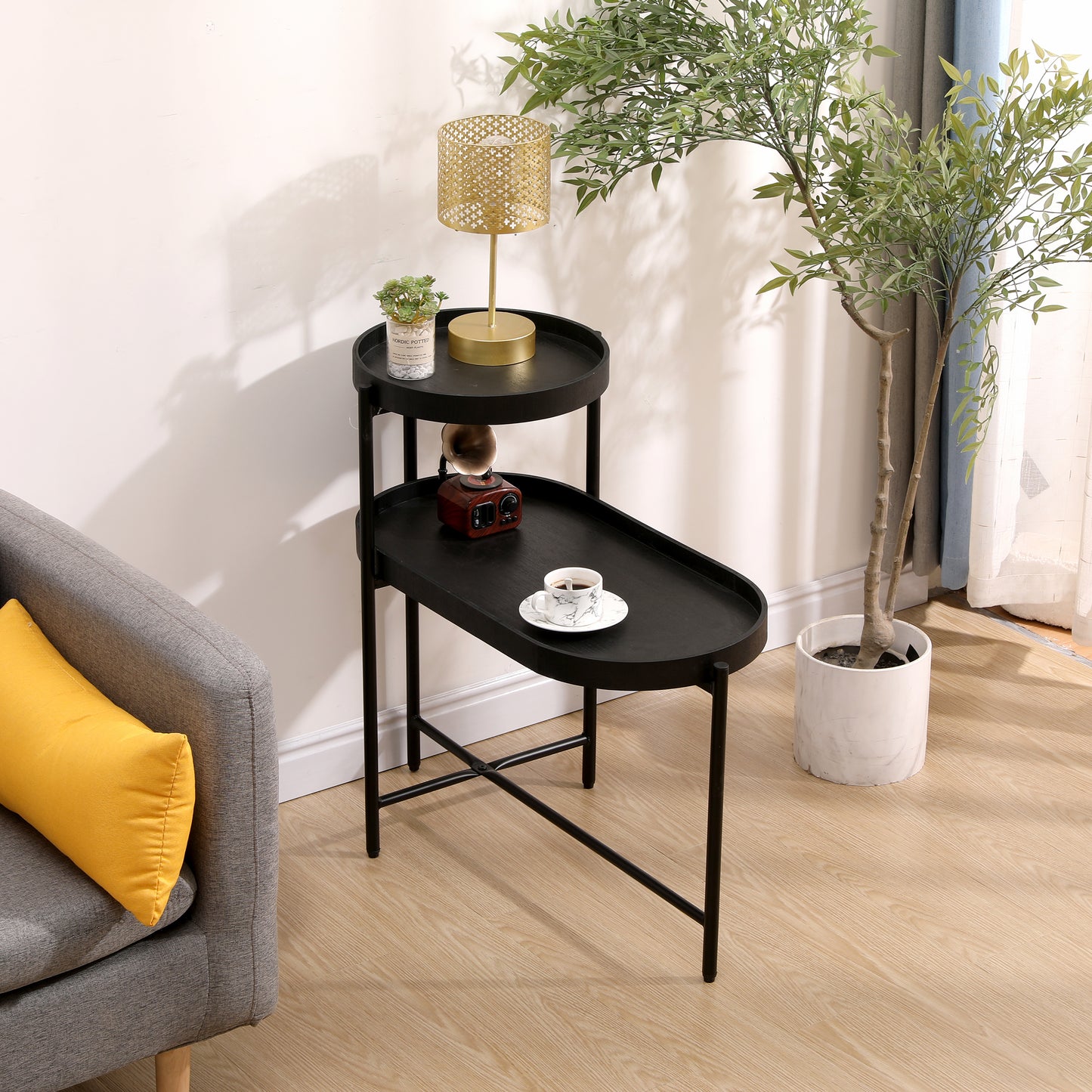 2-Tier Black Side Table