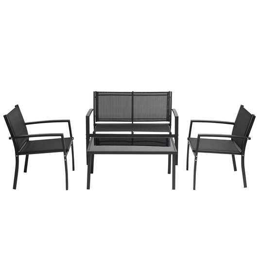 4 Piece Patio Conversation Set, Black