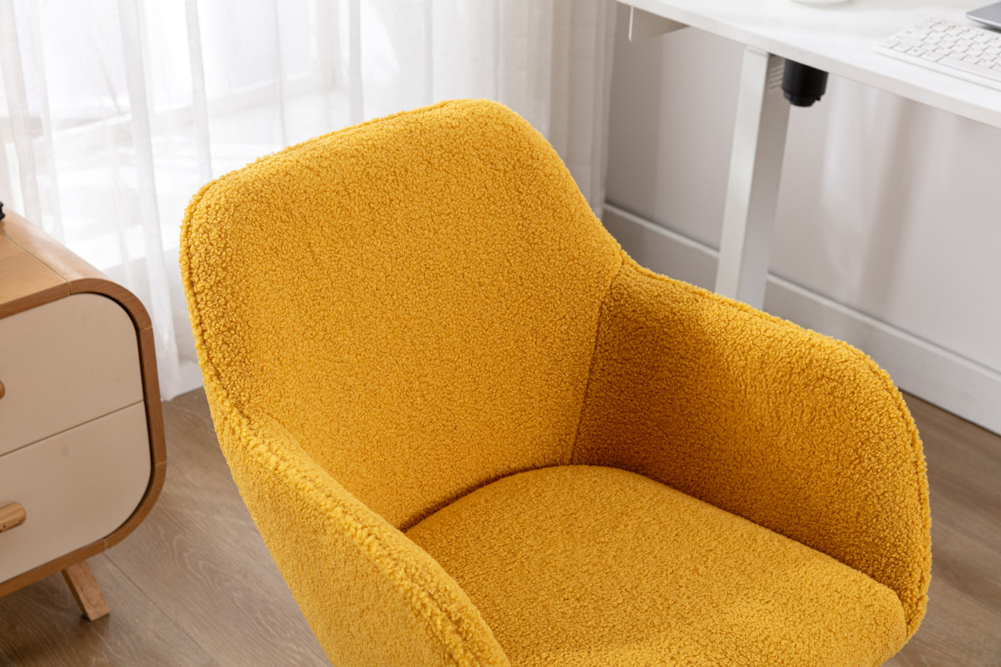 Modern Yellow Plush Fabric Home Office Chair with Wheels