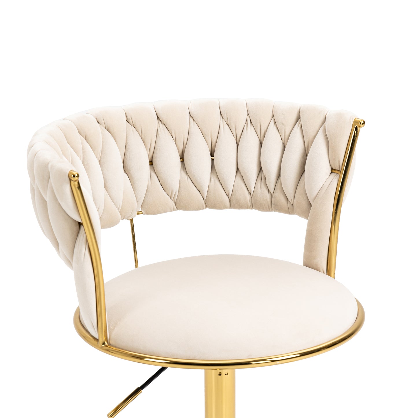 Padded Velvet Woven Back Desk Chair, Cream and Gold