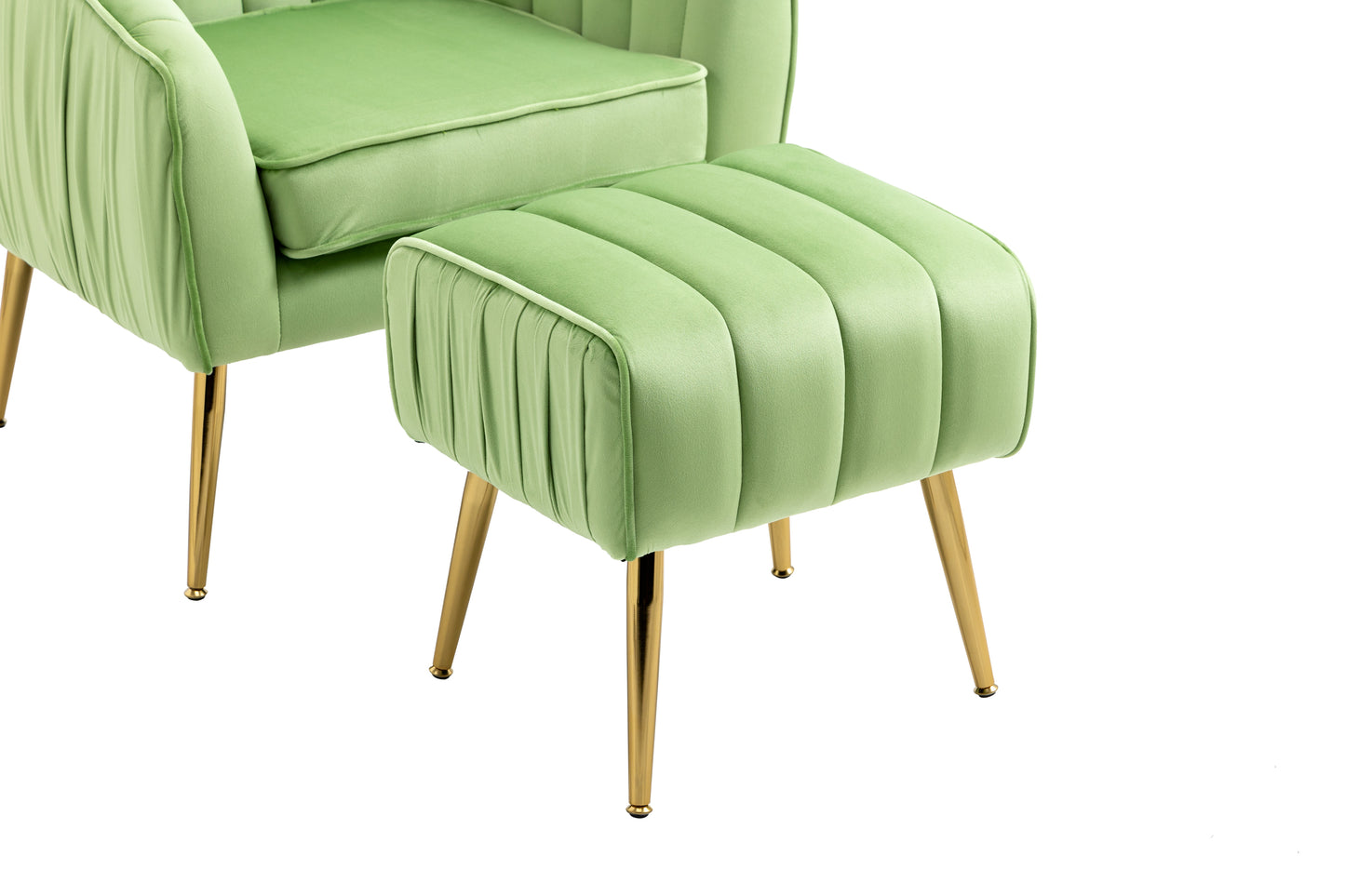 Green Tufted Velvet Accent Chair with Ottoman