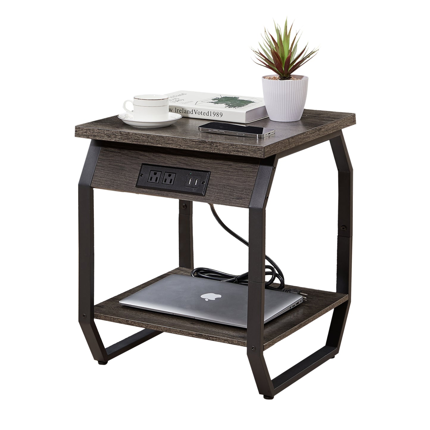 Side Table with Charging Station, Set of 2 End Tables