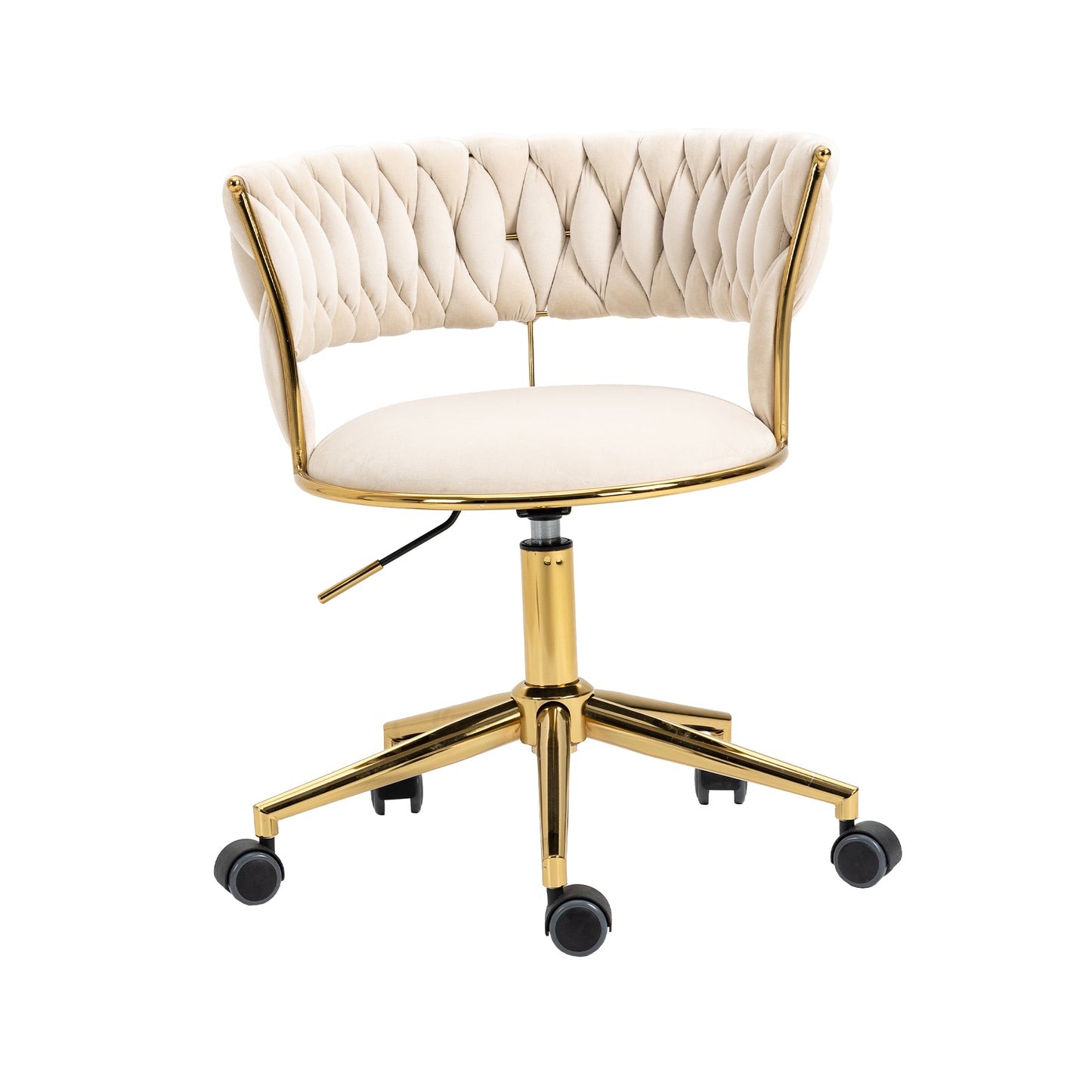 Padded Velvet Woven Back Desk Chair, Cream and Gold