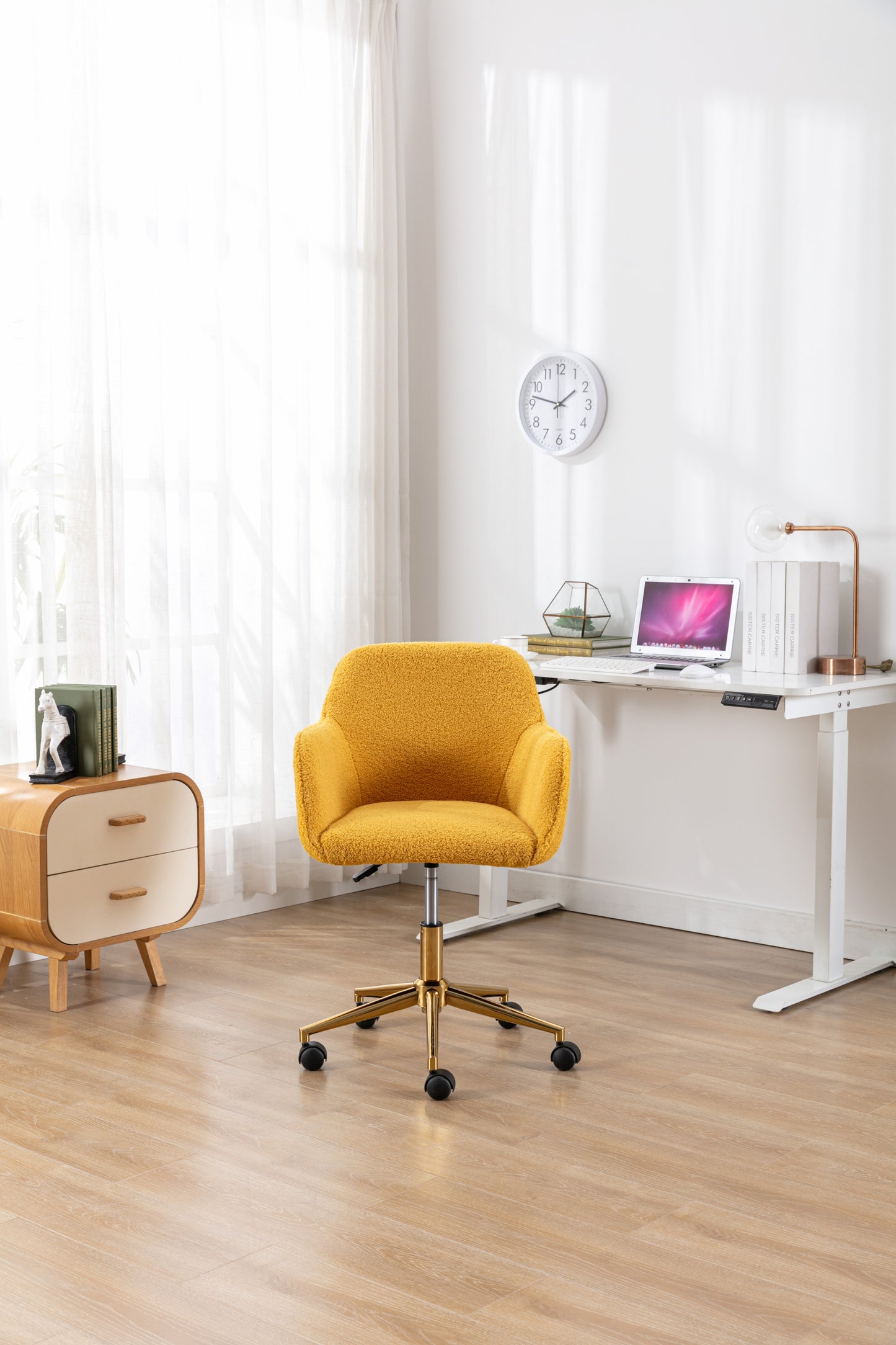 Modern Yellow Plush Fabric Home Office Chair with Wheels