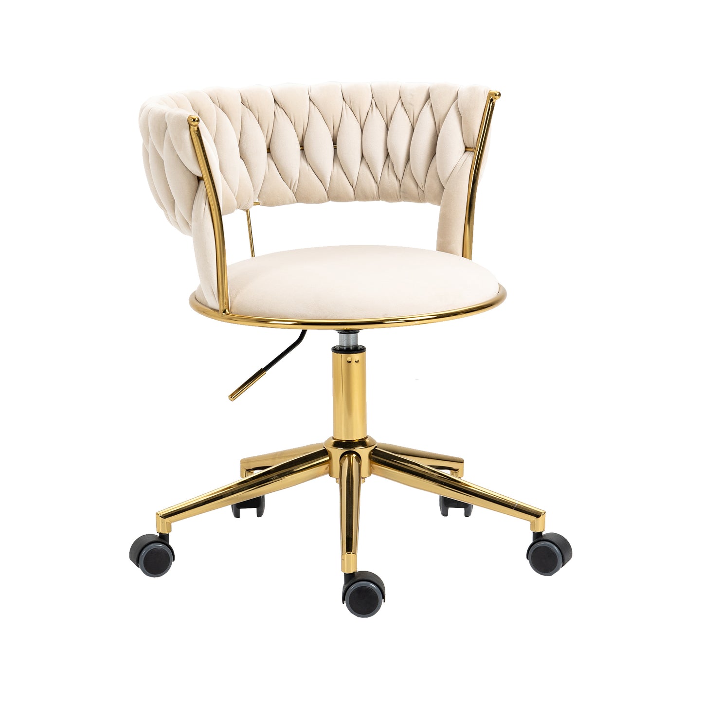 Padded Velvet Woven Back Desk Chair, Cream and Gold