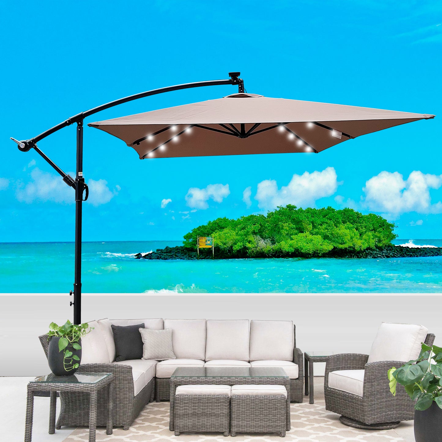 Rectangle 2x3M Outdoor Patio Umbrella Solar Powered LED Lights