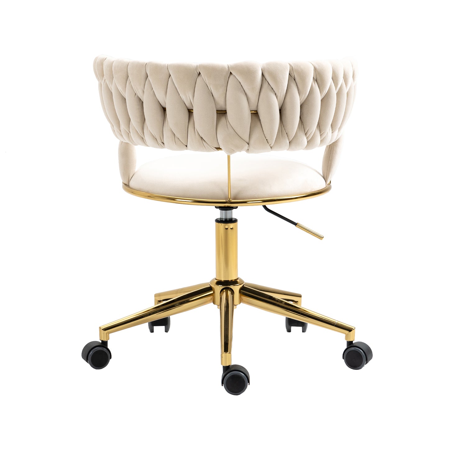 Padded Velvet Woven Back Desk Chair, Cream and Gold