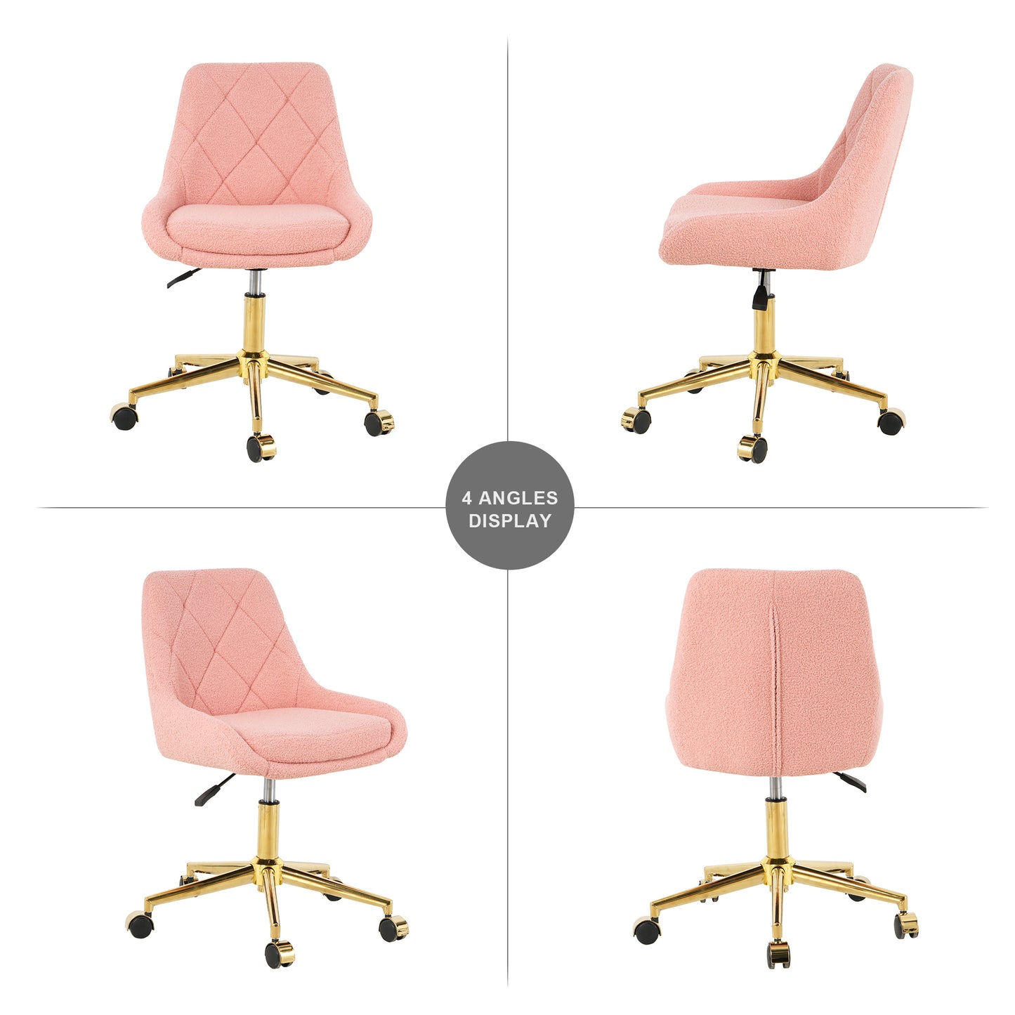 Plush Pink Tufted Office Chair with Gold Base