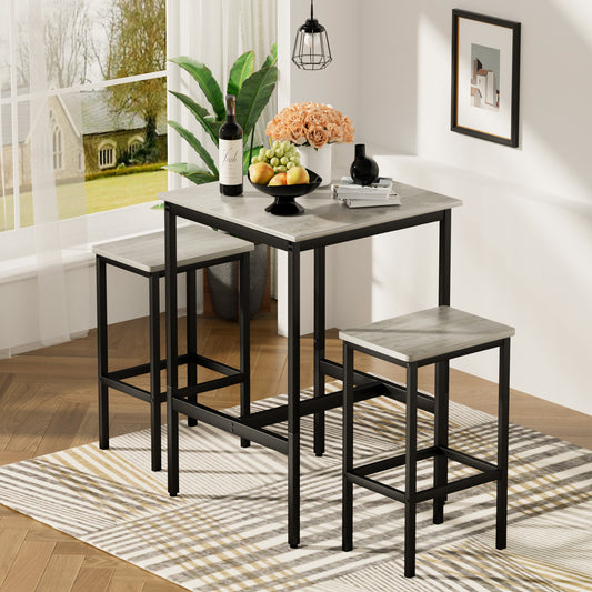 Square Industrial Bar Table Set with 2 Chairs