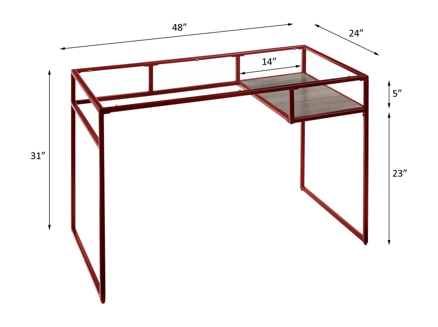 Glass Writing Desk with Red Trim