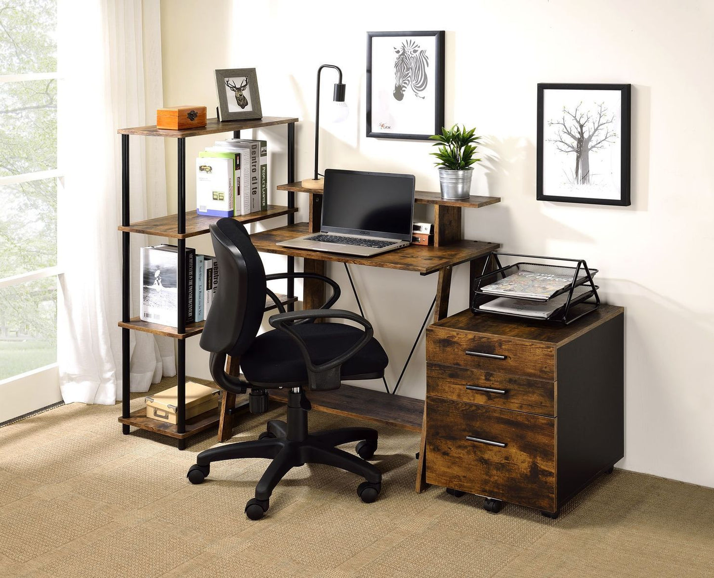 Writing Desk, Weathered Oak & Black Finish