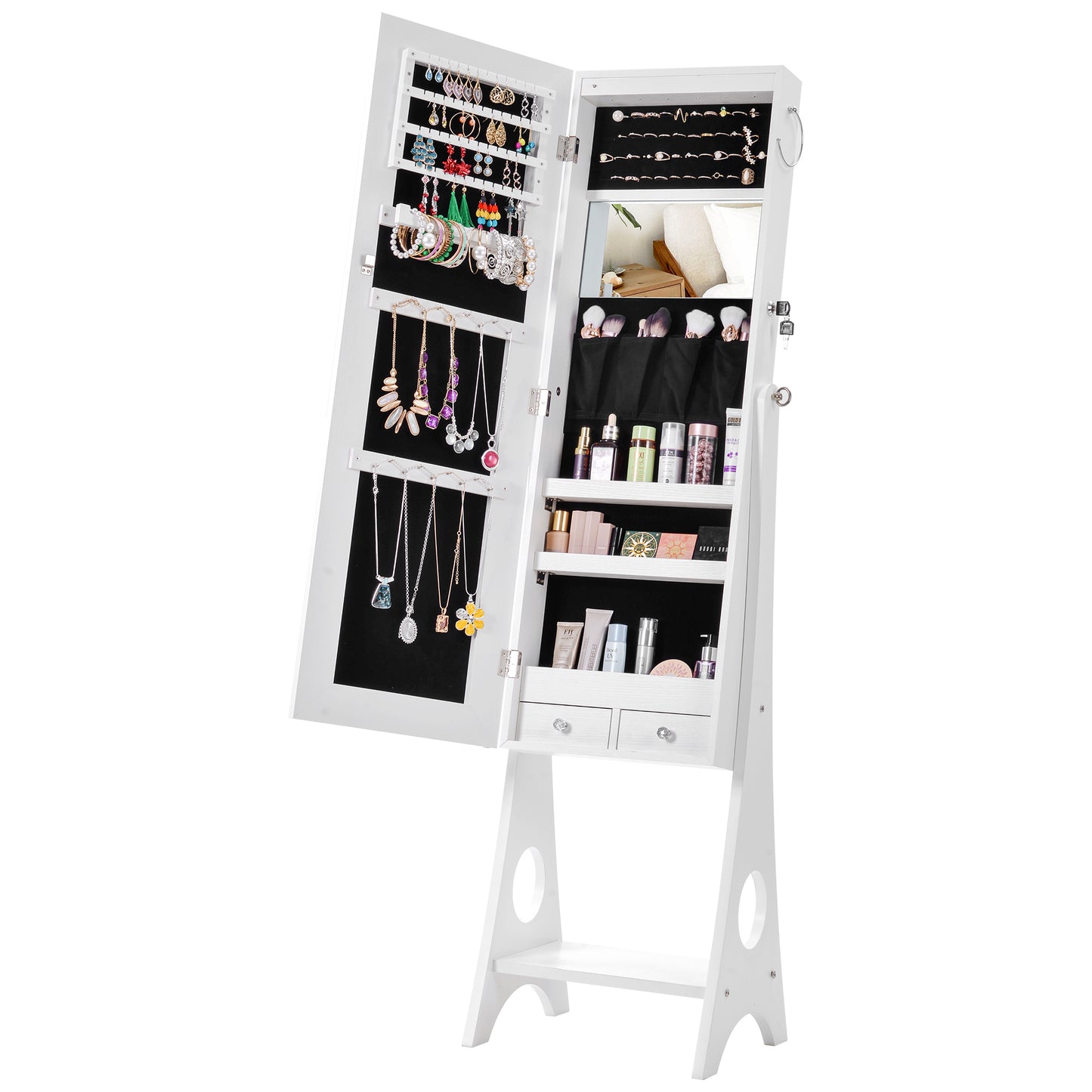 Standing Jewelry Storage Mirror Cabinet With LED Lights